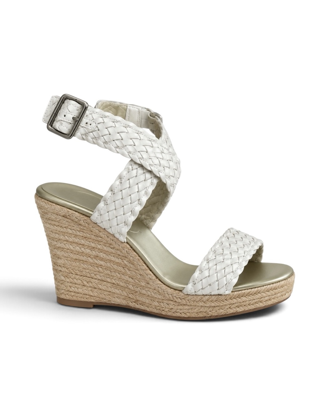 BCBG Generation White Braided Espadrille Wedge Heel Sandals Resort Shoes Size 8